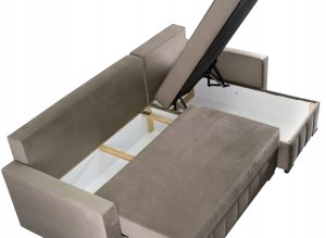 Mebel Elite Narożnik Rozkładany z Funkcją Spania Do Salonu Rogówka Welurowy Beżowy LUMO 10