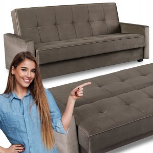 Sofa Kanapa Rozkładana z Funkcją Spania Wersalka Dwuosobowa Beżowa ALUNA 1