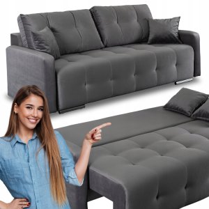Sofa Kanapa Rozkładana z Funkcją Spania Wersalka Dwuosobowa Szara FAVIO 1