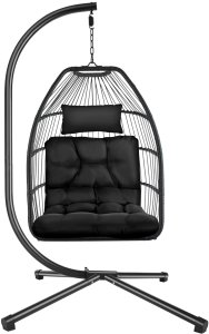 Fotel wiszący Ariane ze stelażem i poduszką 160kg - czarny 2