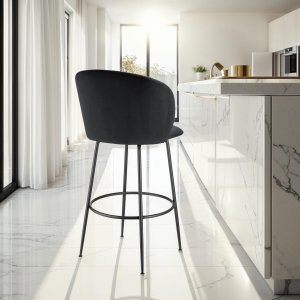 Krzesło barowe Luana, z oparciem, wygląd aksamitu - czarny/czarny, Zestaw 2 sztuk 4