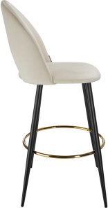 Krzesło barowe Sachel z oparciem, wygląd aksamitu - kremowy/czarny, Zestaw 6 sztuk 6