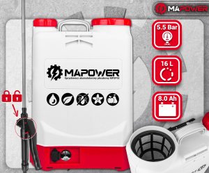 MaPower OPRYSKIWACZ AKUMULATOROWY PLECAKOWY CIŚNIENIOWY OGRODOWY 16L 5.5BAR MAPOWER 7