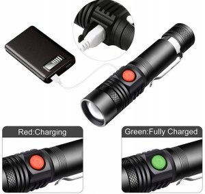 ALUMINIOWA LATARKA TAKTYCZNA LED 2000LM CRE518 USB AKUMULATOR ZOOM WOJSKOWA 5