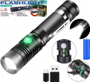 ALUMINIOWA LATARKA TAKTYCZNA LED 2000LM CRE518 USB AKUMULATOR ZOOM WOJSKOWA 10