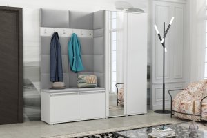 Tapicerowana garderoba Noris IV z lustrem - kolor biały + tkanina Trinity 32 2