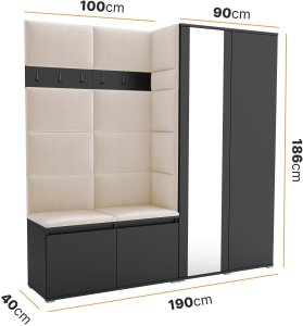 Tapicerowana garderoba Noris IV z lustrem - kolor biały + tkanina Trinity 32 3