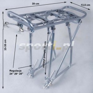 Aluminiowy bagażnik rowerowy regulowany 24"-26"-28" srebrny z blaszką montażową Uniwersalny 3
