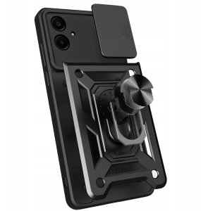 ETUI PANCERNE DO SAMSUNG GALAXY A06 4G CZARNE ARMOR HOLDER RING   SZKŁO 9H 5