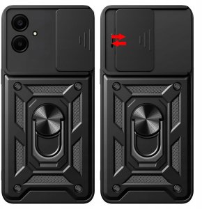 ETUI PANCERNE DO SAMSUNG GALAXY A06 4G CZARNE ARMOR HOLDER RING   SZKŁO 9H 6