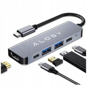 Hub 5w1 USB-C do USB-C PD100W, USB-C, USB.A 2.0, USB.A 3.0, HDMI 4K 30Hz / 1080p 60Hz - Alogy MultiHub Do Notebooka Laptopa 1