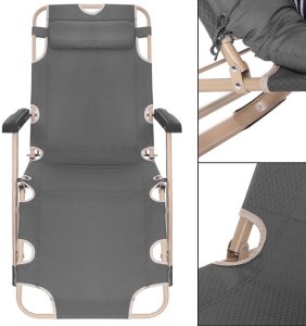 Leżak składany, metalowy zero gravity regulowana, leżanka ogrodowa szara UNIWERSALNY 19