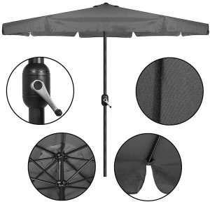 Springos Parasol ogrodowy z korbą 410 cm duży składany na balkon, taras ciemnoszary UNIWERSALNY 11