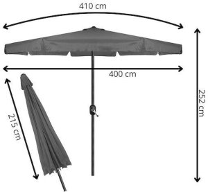 Springos Parasol ogrodowy z korbą 410 cm duży składany na balkon, taras ciemnoszary UNIWERSALNY 2