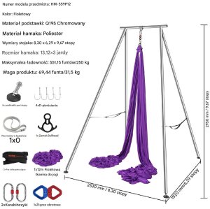 Stojak z Hamakiem Aerial Yoga Fioletowy 2