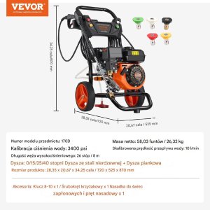Gazowa Myjka Ciśnieniowa 3400 PSI 10 L/min 2