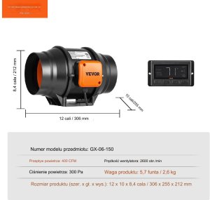 Vevor Wentylator Kanałowy 15 cm 2