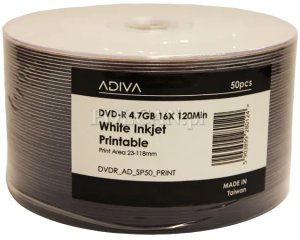 Adiva DVD-R | 4.7 GB | x16 | szpindel 50 szt.| 120min | inkjet fullsurface print 1