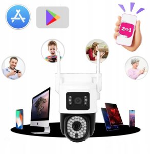 Podwójna Kamera Wifi ZEWNĘTRZNA 8MPx Obrotowa ULTRA HD BIAŁA ZOOM DETEKCJA [TS-Smart] 8