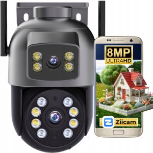 Podwójna Kamera WIFI IP Zewnętrzna Obrotowa 8MPX Mikrofon FUNKCJE AI CZARNA [S-II] 1