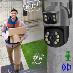 Podwójna Kamera WIFI IP Zewnętrzna Obrotowa 8MPX Mikrofon FUNKCJE AI CZARNA [S-II] 8