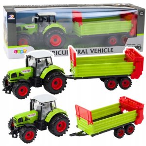 Traktor Z Przyczepką Napęd Frykcyjny Otwierana Maska Drzwi Zielony 1