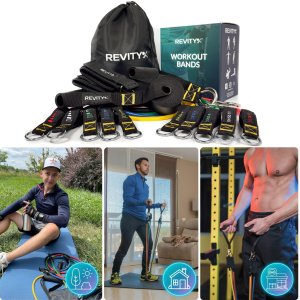 Revity Gumy do ćwiczeń oporowe Workout Bands Pro 5 szt. 10-100 kg + Akcesoria 6 szt. 10