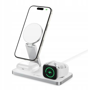 Ładowarka bezprzewodowa 3w1 Tech-Protect QI15W-A47 3in1 Magnetic MagSafe Wireless Charger White 2