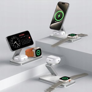 Ładowarka bezprzewodowa 3w1 Tech-Protect QI15W-A47 3in1 Magnetic MagSafe Wireless Charger White 5
