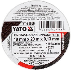 YATO TAŚMA ELEKTOIZOLACYJNA 19mm x 20m BIAŁA 5