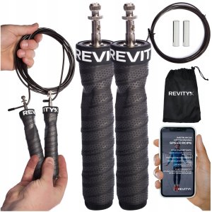 Skakanka do ćwiczeń Revity czarna 300 cm szybka ergonomiczna z obciążeniem 1
