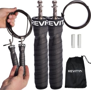 Skakanka do ćwiczeń Revity czarna 300 cm szybka ergonomiczna z obciążeniem 1