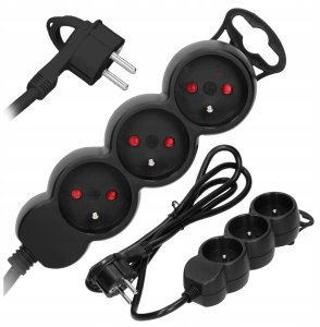 Przedłużacz 3x2P+Z,1,4m, 3x1mm?, czarny 5