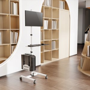 MACLEAN WÓZEK STAND PROFESJONALNY, MOBILNE STANOWISKO KOMPUTEROWE NA KÓŁKACH, MAX 17"-32", MAX 20KG MC-793 W 11