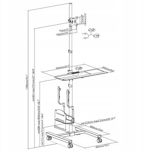 MACLEAN WÓZEK STAND PROFESJONALNY, MOBILNE STANOWISKO KOMPUTEROWE NA KÓŁKACH, MAX 17"-32", MAX 20KG MC-793 W 9