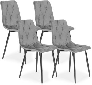 Komplet 4 krzeseł krzesło pikowane welurowe do jadalni i salonu szare ModernHome 1