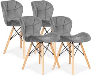 Komplet 4 krzeseł welurowych do jadalni i salonu szare ModernHome 1