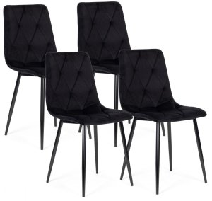 Komplet 4 krzeseł krzesło pikowane welurowe do jadalni i salonu czarne ModernHome 1