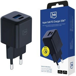 Ładowarka sieciowa 3MK Hyper GaN Charger 20W 1xUSB-A 1XUSB-C PD QC4+ czarny 1