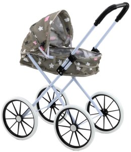 Wózek Dla Lalek Duże Koła Składany Gwiazdki Chmurki Szary 70cm LEAN Toys 2