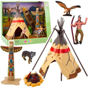 Zestaw Indiański Figurki Wioska Indianie Namiot Tipi KajakTotem LEAN Toys 1