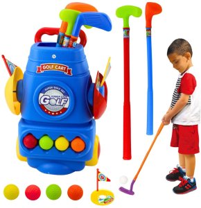 Zestaw Do Gry W Golfa Wózek 3 Kije 2 Chorągiewki 4 Piłeczki LEAN Toys 1