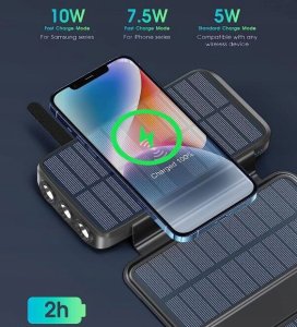 POWERBANK SOLAR 30000 22,5W ŁAD BEZPRZEWODOWE INDUKCJA LATARKA 5xUSB USB-C 2