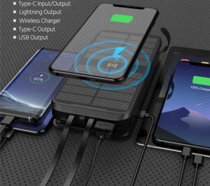 POWERBANK SOLAR 30000 22,5W ŁAD BEZPRZEWODOWE INDUKCJA LATARKA 5xUSB USB-C 3