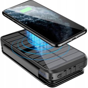 POWERBANK SOLAR 30000 22,5W ŁAD BEZPRZEWODOWE INDUKCJA LATARKA 5xUSB USB-C 9