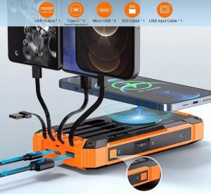 POWERBANK ŁADOWARKA PANEL SOLARNY INDUKCYJNY 30000mAh 7xUSB LATARKA 2x LED 4