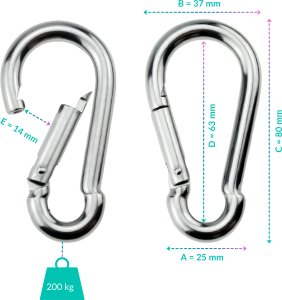 Karabinek wspinaczkowy Revity duży i mocny nierdzewny karabińczyk 8 x 3 cm 7