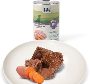 Fit4Pets Karma pełnoporcjowa dla szczeniąt i małych ras MIX 6 puszek Cielęcina x 3 Królik x 3 1