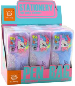 Piórnik LeanToys Pluszowy Piórnik Z Jednorożcem Błyszczące Elementy Jednorożec Niebieski 4