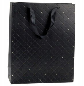 Torba Prezentowa Papierowa Elegancka Złote Kropki Czarna 32 x 26 x 10cm 1